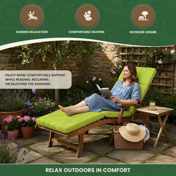 Steamer Chair Cushion – Outdoor Garden Seat Pad with 6cm Padding, Washable Cover & Adjustable Straps, Lime Green, 49cm Wide