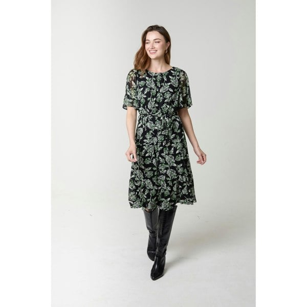 Blue Vanilla Floral Crew Neck Mesh Midi Dress