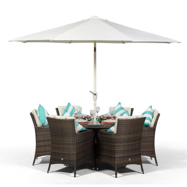 Giardino Savannah Round 6 Seater Patio Dining Set with Ice Bucket Drinks Cooler