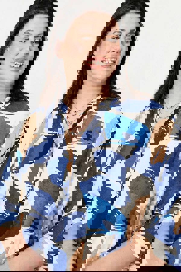 Navy | Curve Abstract Print 3/4 Sleeve Blouse