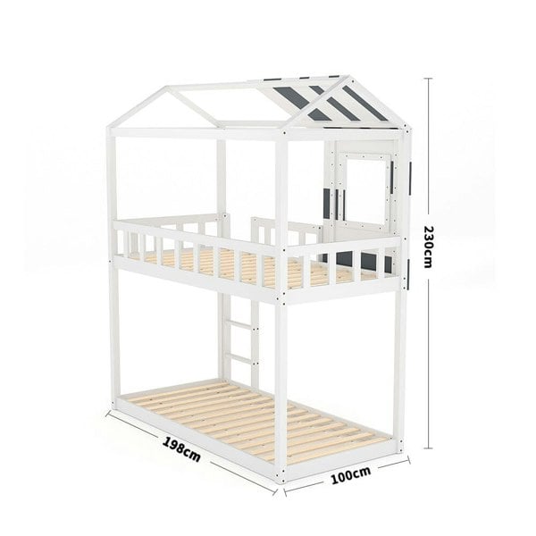 Modern Twin Bunk Bed Slatted Board House Shaped Living and Home