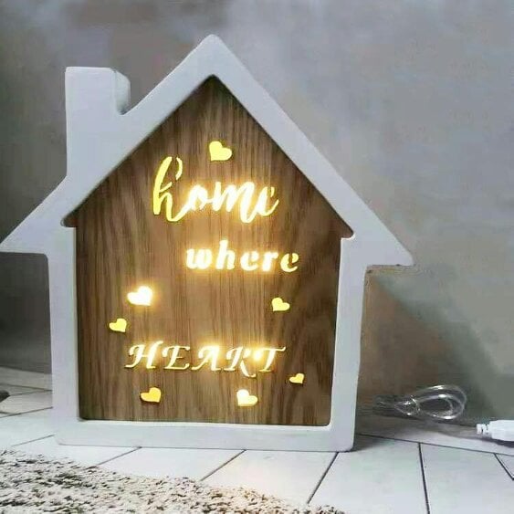 Shatchi 25cm Wooden LED Light Up Table Frame Heart Plaque in White and Brown for Home Decor