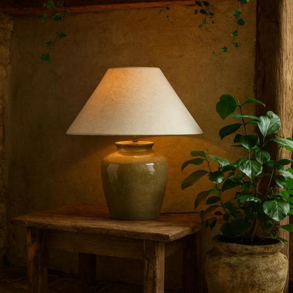 Wyld Haus Rocamadour Ceramic Table Lamp With Tapered Linen Shade