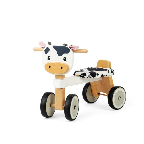 Bigjigs Toys Wooden Ride On Cow, Sturdy Wooden Handlebars And Fluffy Seat