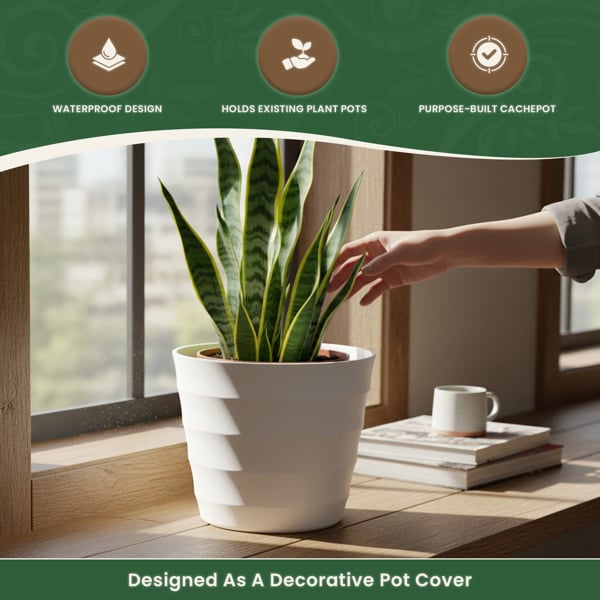 The Garden Marketplace Quality White Rigid Plastic Plant Pot Cover, 28cm Top Inside Diameter, 8.5mm Thick UV Resistant Waterproof Cachepot