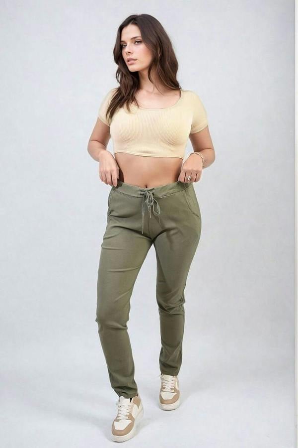 Delilah Casual Drawstring Trousers - Khaki