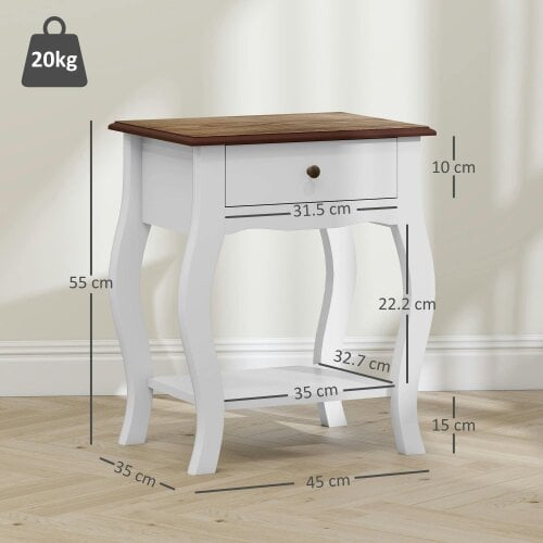 Wyld Haus Rifipa White Set Of 2 French Style Bedside Tables With Drawer And Open Shelf