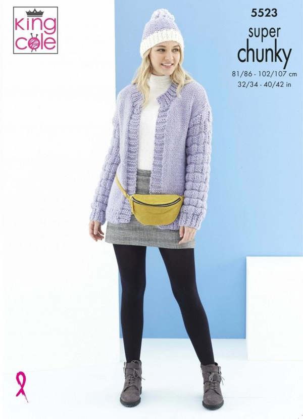 King Cole Timeless Super Chunky Knitting Pattern 5523, Cardigans, Headwear for Women , 32 - 42 Inches