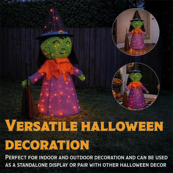 Fxlab Orange LED Foldable Witch Outdoor Halloween Decoration