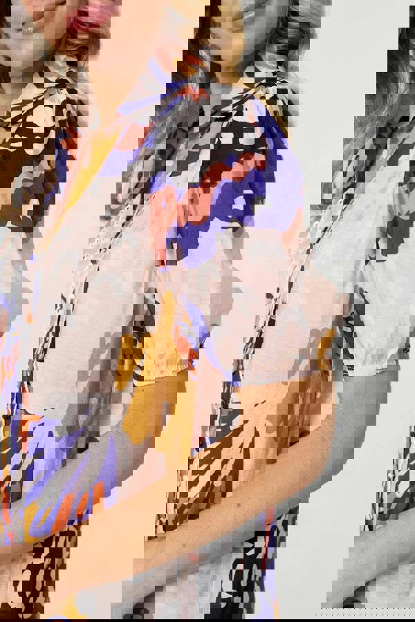 Pink | Abstract Lace Short Puff Sleeve Shirt