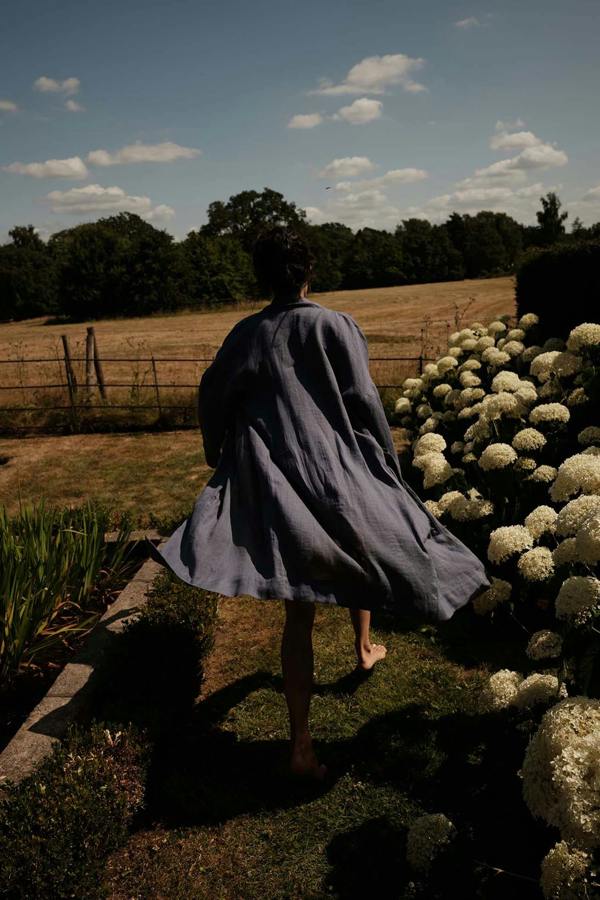 Pretty You London Long Relaxed Linen Jacket in Folkestone Grey