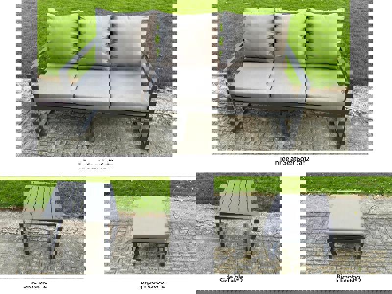 Fimous 8 Seater Garden Furniture Set Aluminium Adjustable Rising Lifting Dining Table and Sofa with 2 Side Tables 2 Footstools Dark Grey