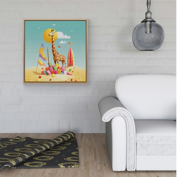 Warren Reed A Giraffe On A Beach Holiday Framed Canvas