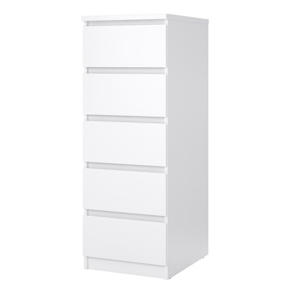 Furniture To Go Naia Narrow Chest of 5 Drawers in White High Gloss