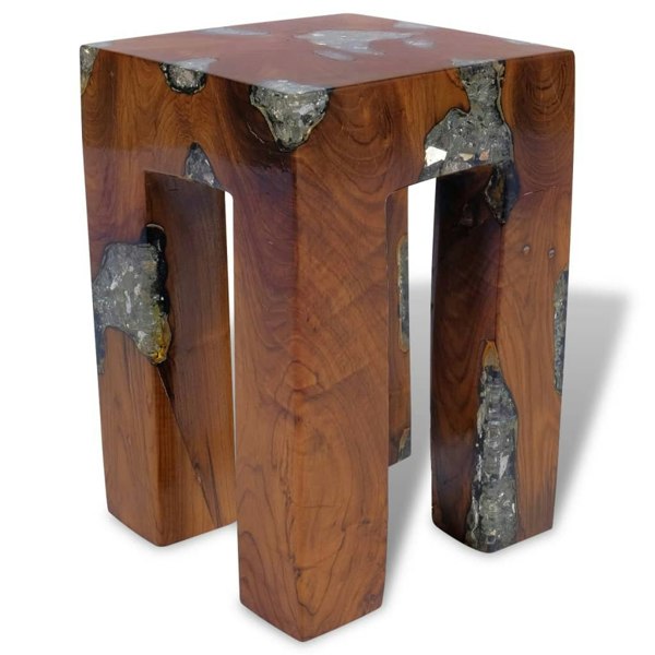 Berkfield Stool Solid Teak Wood and Resin