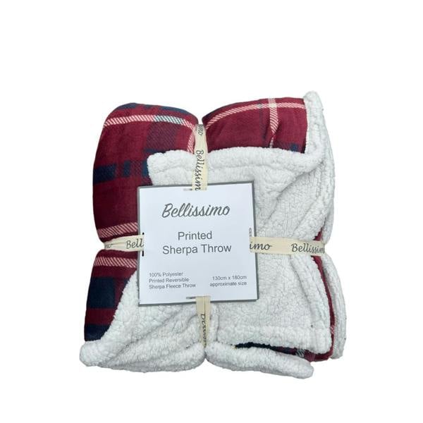 Dyzi Sherpa Backed Plush Tartan Check Super Soft Fleece Throw - 130 x 180 cm - Red - Fleece