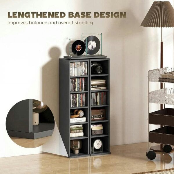 Bobobiy Set of 2 CD Media Display Shelf Unit Tower Rack with Adjustable Shelves, Black