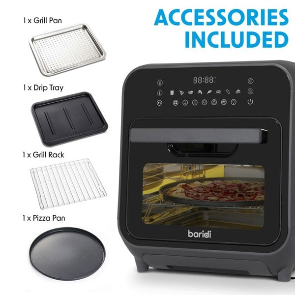 Worktop Steam Air Fryer Oven - 1635W 15L - Black Easy Clean - Dehydrate & Bake - LoopsDirect