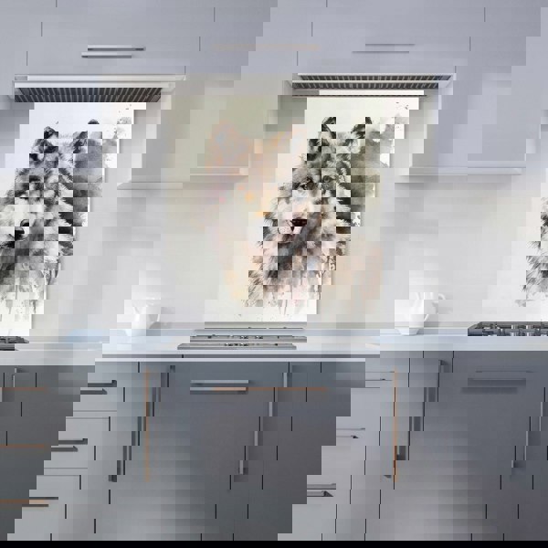 Warren Reed - Designer Loyal Wolf Watercolour Kitchen Splashback