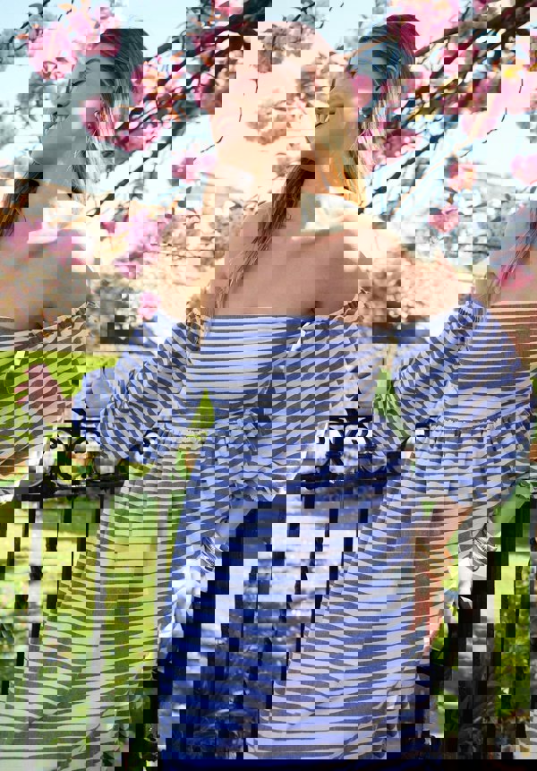 Sara Stripe Bardot Midi Dress In Multi - image 2