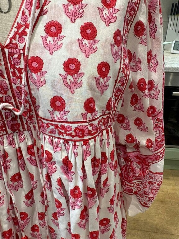 Amelia Red Floaty sleeve Folk Print maxi dress
