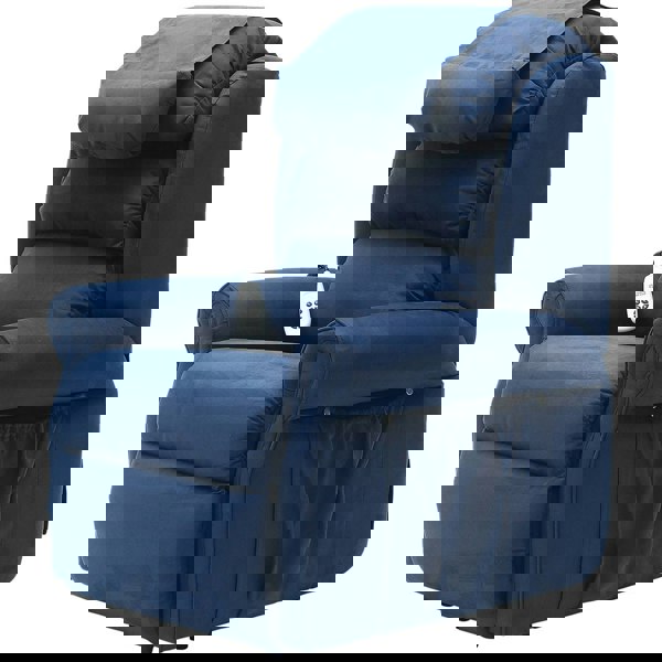 Dual Motor Rise and Recline Armchair - Waterfall Pillow - Blue Suedette Fabric Loops