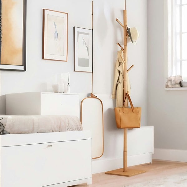 Rafaelo Mobilia Wooden 8 Hook Coat Stand With Square Base