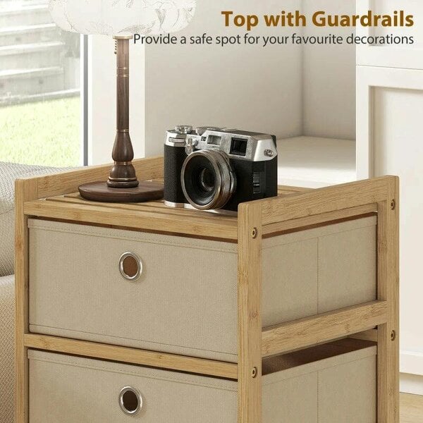 Chest of Drawers, 3 Fabric Drawers Narrow Dresser with Bamboo Frame, Cream White