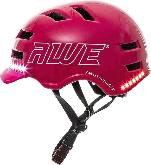 AweTech In Mould Adult LED USB Bike Helmet Medium 55-58cm Pink