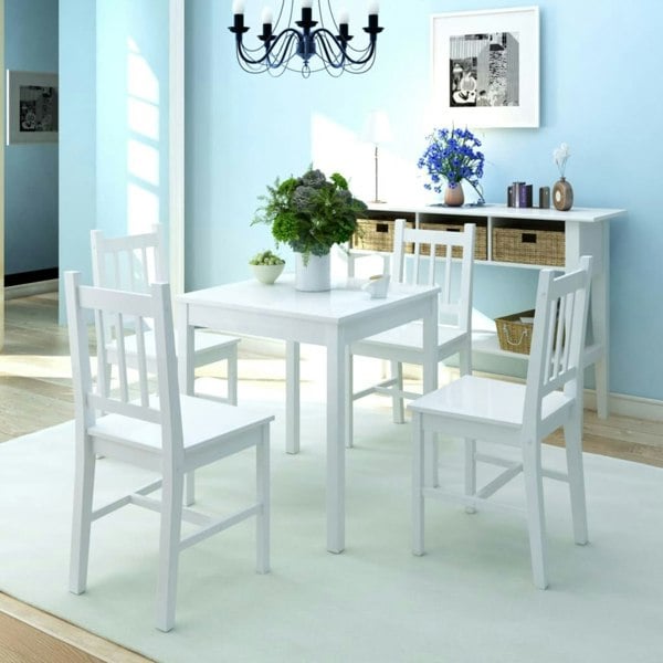 Berkfield Five Piece Dining Set Pinewood White