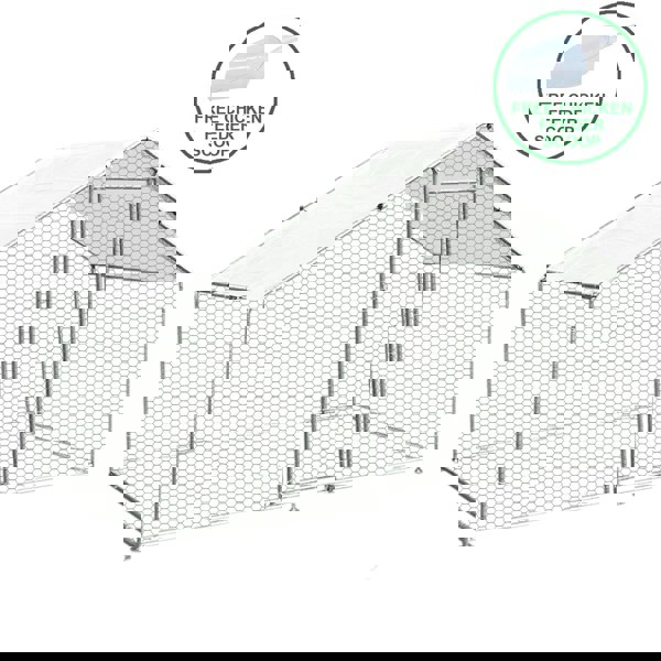 Spacious 3m x 2m x 2m chicken run with a sturdy metal frame, hexagonal mesh, and a sloped roof, includes a free feeder scoop