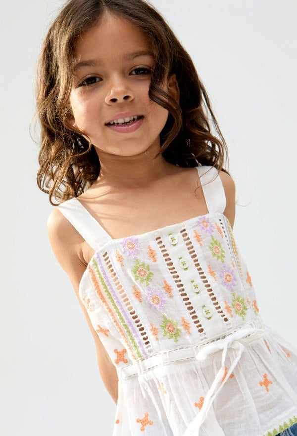 Kids Penny Lace Insert All Over Embroidered peplum Cami In Multi - image 4