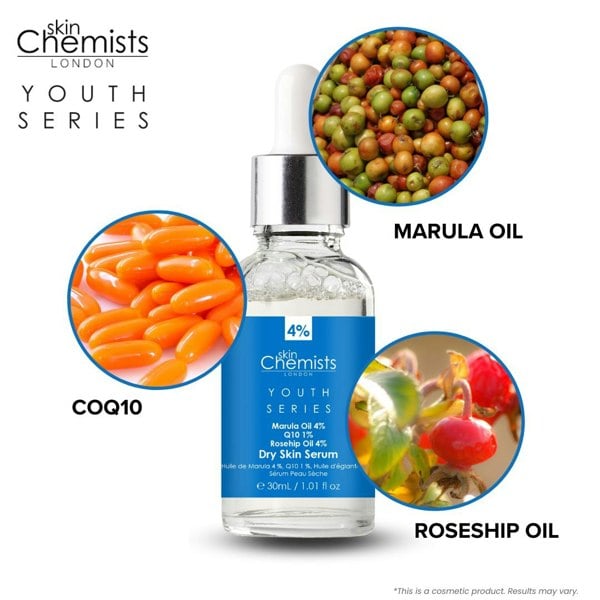 HSC028 skinChemists Youth Series Dry Skin Serum Marula Oil 4%, Q10 1%, Rosehip Oil 4% 30ml