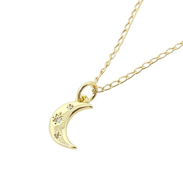 Gold Plated Crescent Moon Charm Cubic Zirconia Necklace