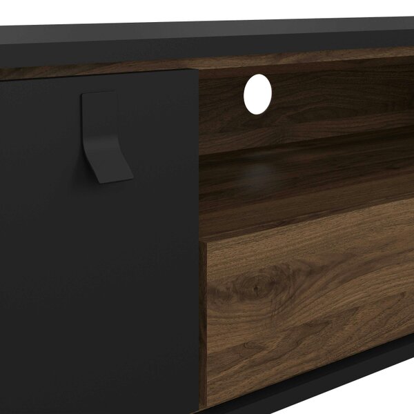 Wyld Haus Juno Black and Walnut Wood TV Unit 1 Door 1 Drawer and Open Shelf