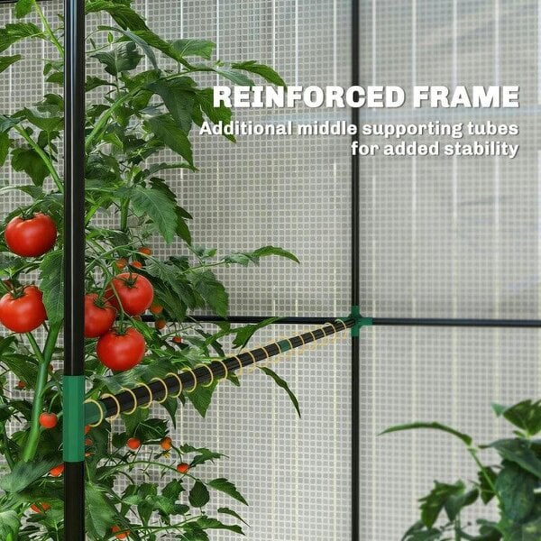 Bobobiy Walk-in Greenhouse, Outdoor Tomato Greenhouse with Roll-up Door and Mesh Windows, PE Cover, 200 x 140 x 200cm, White