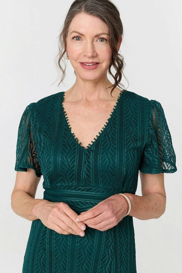 Green | Lace Layered Short Sleeve Midi Dress
