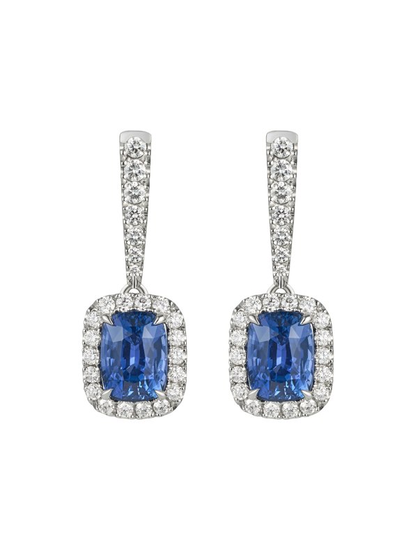 Gemdaia Blue Sapphire & Diamond Earrings: 6ct Ceylon Sapphires