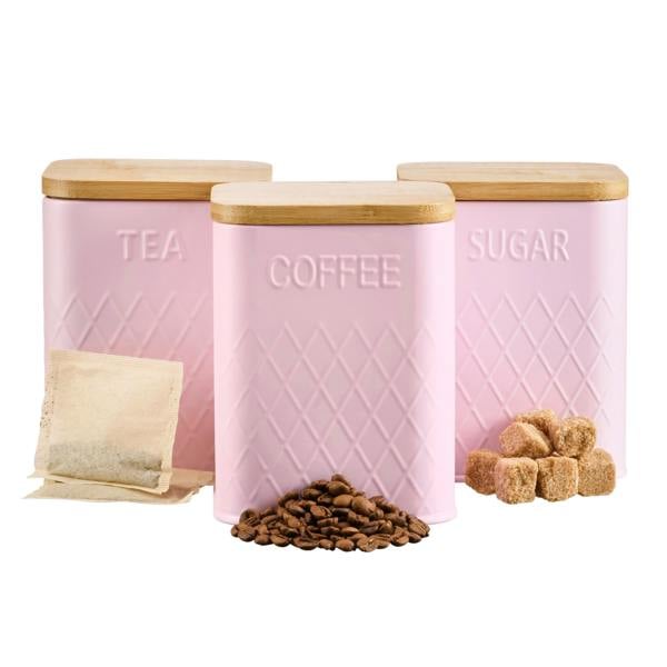 Cooks Professional 5 Piece Embossed Kitchen Storage Set with Bamboo Lids | Pink