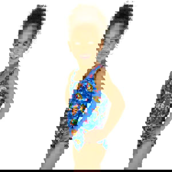 Zoggs Tots Girls Java Fish Actionback Swimsuit - Blue/Pink