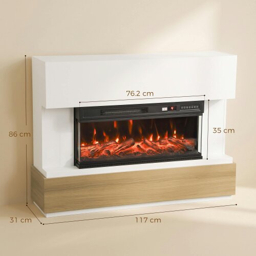 HOMCOM 117cm 3-Sided Electric Fireplace Insert, Freestanding, Wall Recessed