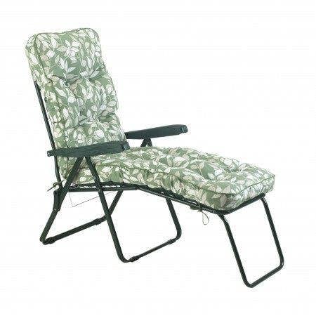 Deluxe Garden Lounger | Multi-Pattern Reclining Sun Lounger 118cm x 58cm x 118cm Cotswold Leaf (Green Frame) The Garden Furniture Shop