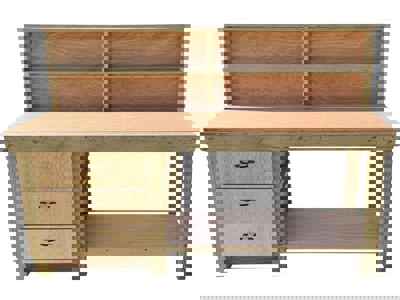 Arbor Garden Solutions Wooden Eucalyptus top tool cabinet workbench with storage shelf (V.7) with back panel