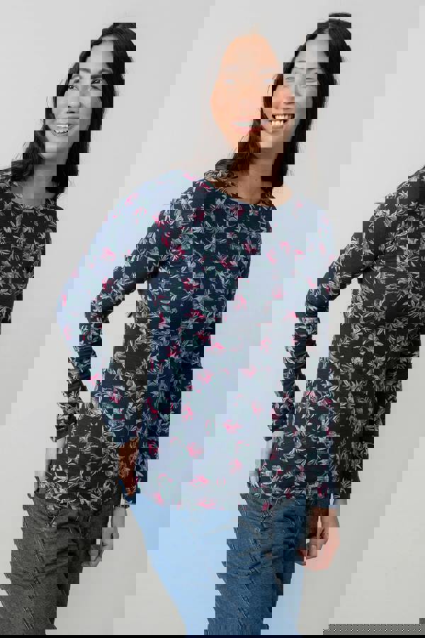 Lily & Me Monica Floral Print Jersey Top Navy