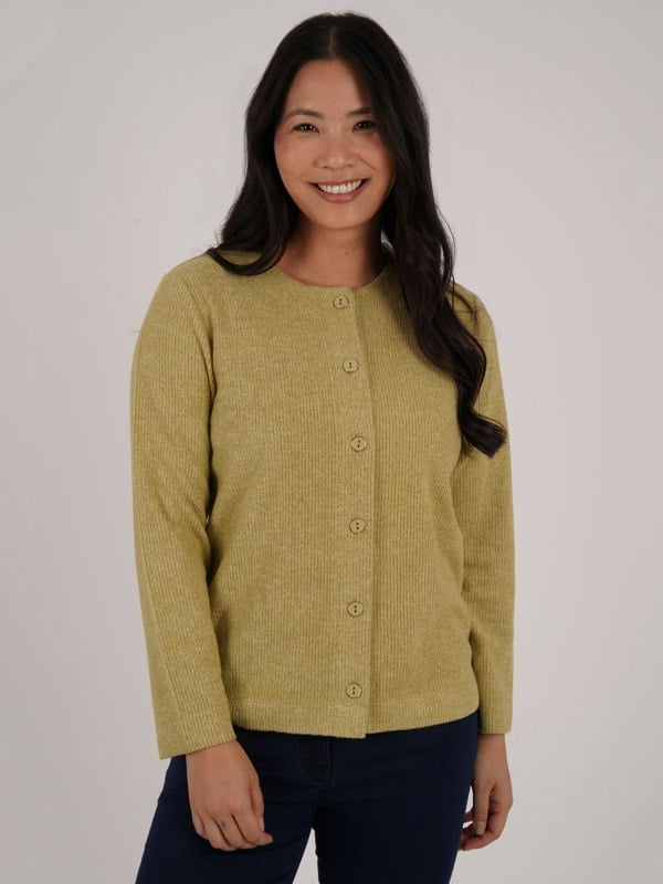 PennyPlain Ribbed Button Cardigan- Pear