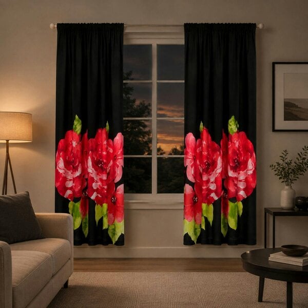 Smart Living Grace Curtain - Black/Red - 66"x72"