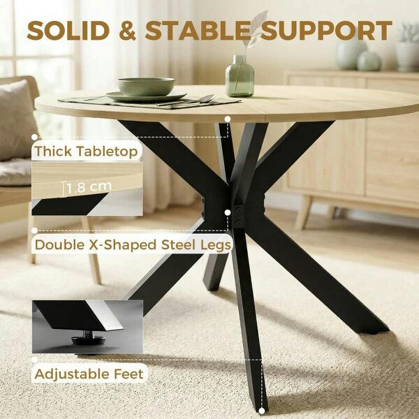 Folding Dining Table, Drop Leaf Table with Adjustable Feet, Natural Wood Finish