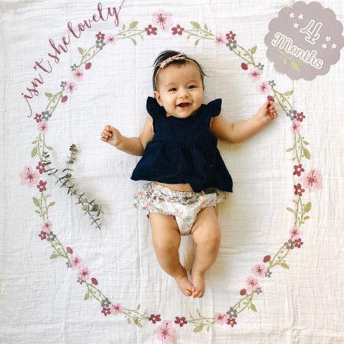 Lulujo - Baby's First Year Gift Set - Cotton Swaddle & Cards - Isn't She Lovely