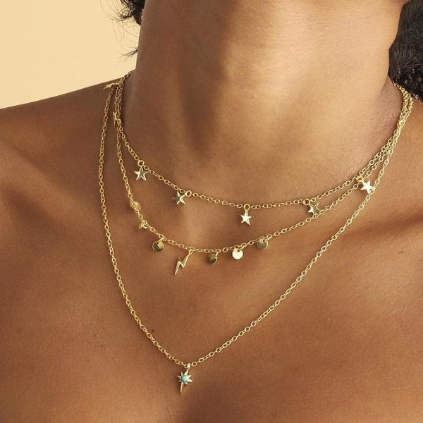 Star Gaze Triple Layer Night Sky Necklace Gold - Lila Rasa