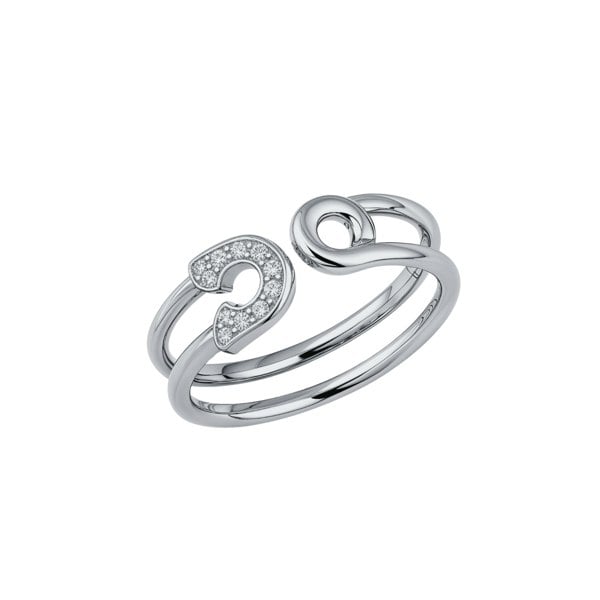 Spero London Sterling Silver Pave Jewelled Safety Pin Ring
